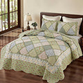 Full/Queen Size Quilt Set Green Floral Patchwork Bedspreads Coverlet Set | by VIVILINEN