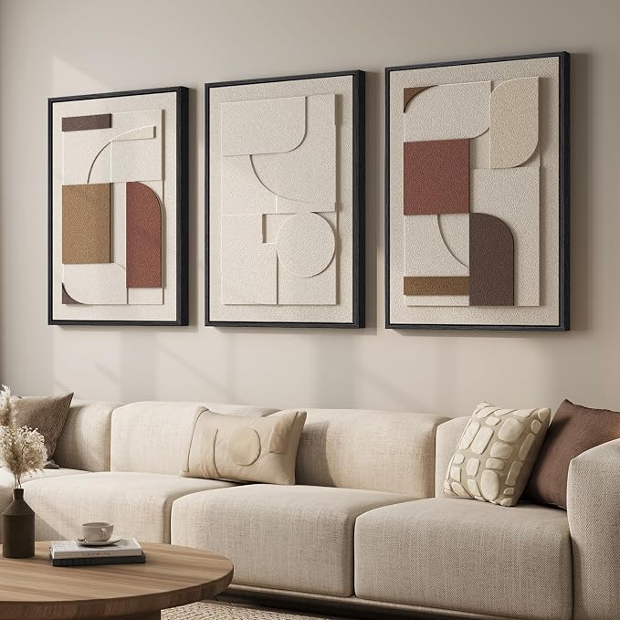 Large Framed 3D Textured Neutral Abstract Wall Art by Cuspin