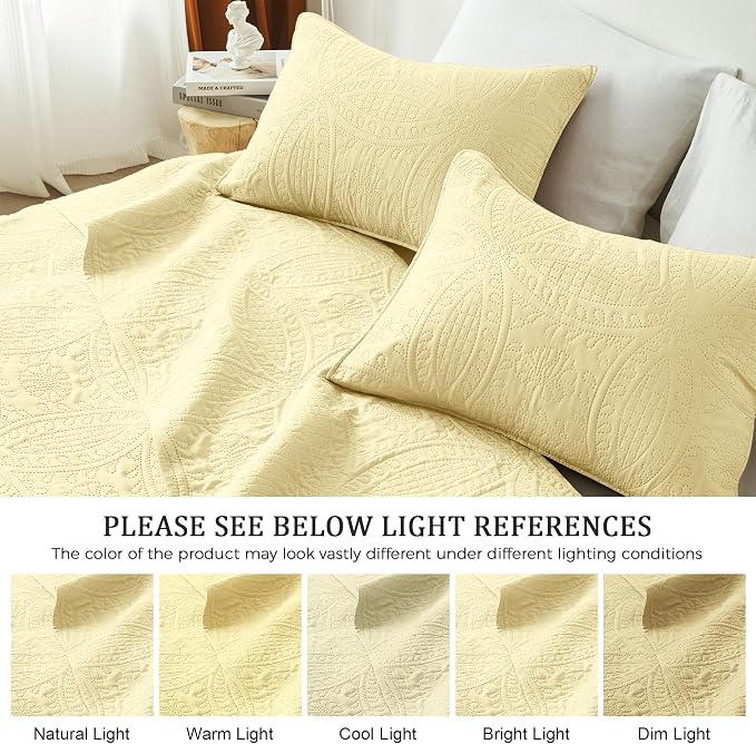 akkialla Butter Yellow Full/Queen Quilt Set, Ultrasonic Lightweight Bedspread - Image 5