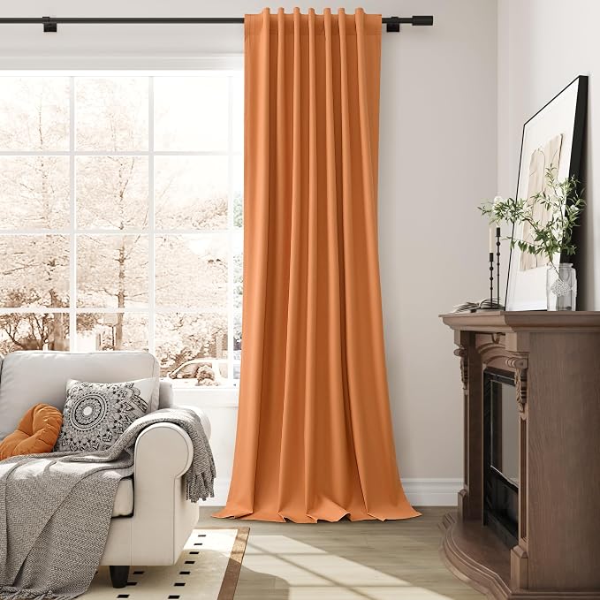 Orange 100% Blackout Linen Curtains 84 Inch Long - Image 4
