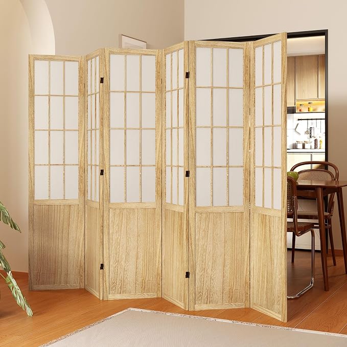 Room Divider, 66.9Inch Tall Japanese Shoji Style Folding Wood Screen - Image 2