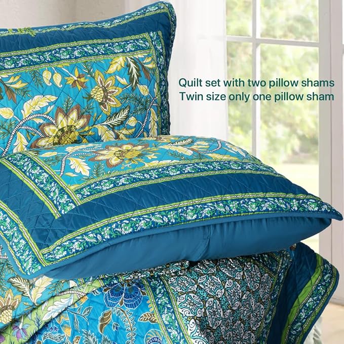 Twin Quilt Set - Washed Quilted Patchwork Comforter Coverlet, Lightweight - Image 6