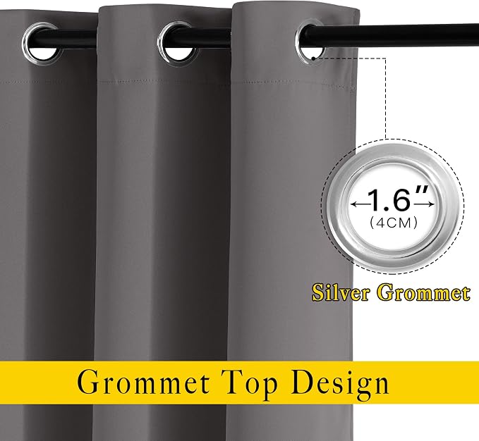 NICETOWN Blackout Grey Doorway 80 inch Curtains, Grommet Room Darkening Thermal - Image 3