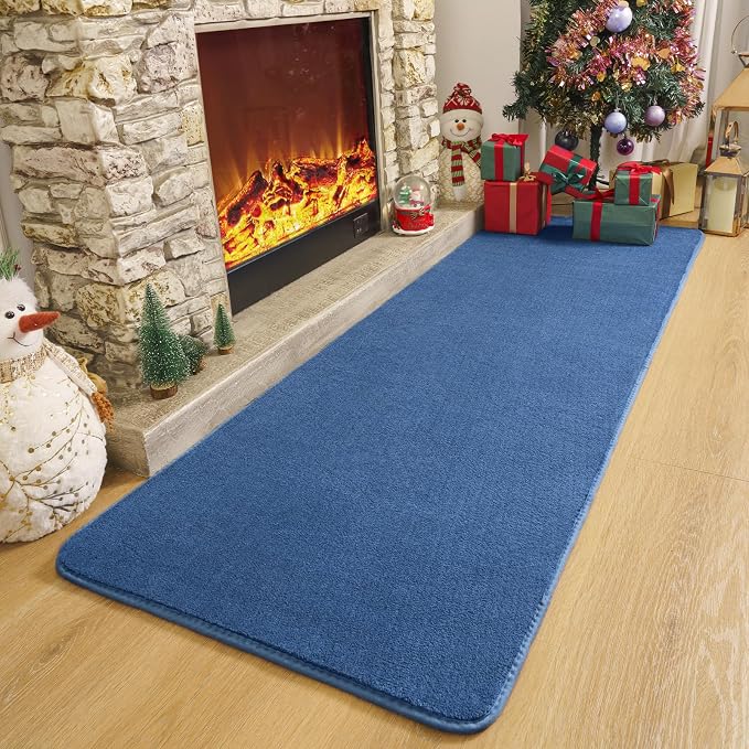 Modern Soft Hallway Runner Rug, 2x6 Feet Blue Washable Runner Rugs | Fluffy - Image 4