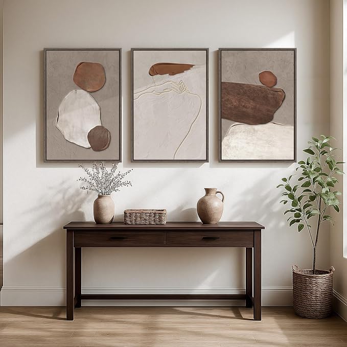 Large Framed Beige and Brown Neutral Abstract Wall Art, 20x30 In | Rustic - Image 4