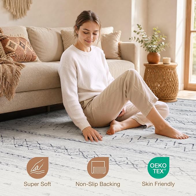 cotiled 6x9 Area Rugs for Living Room: Boho Washable Rug for Dining Room | - Image 4