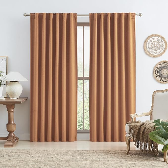 Blackout Linen Curtains 2 Panels Set 84 Inch Length 7 FT by KEQIAOSUOCAI