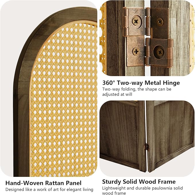 4 Panel Rattan Room Divider Screen, Boho Folding Privacy Screen | Decorative - Image 4