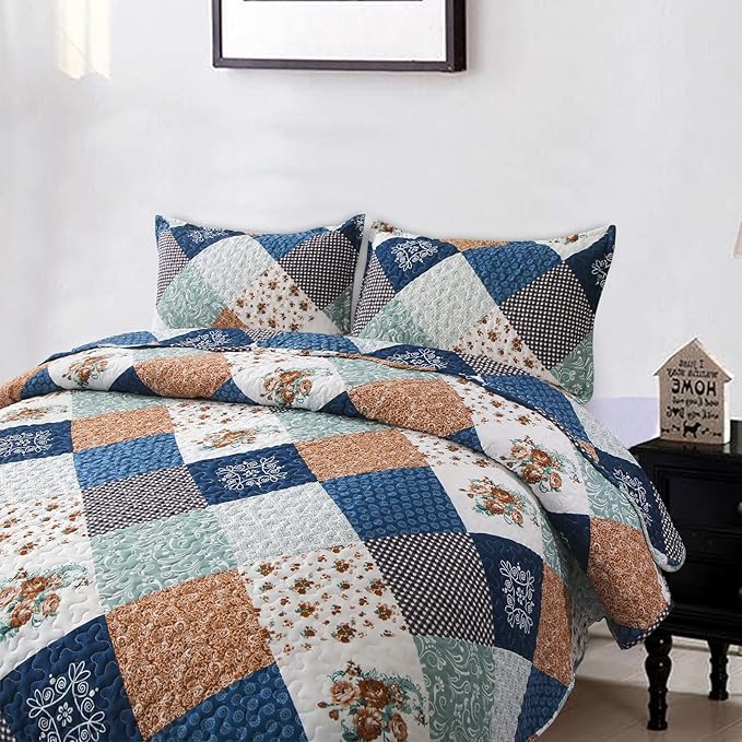 Dinjoy Boho Quilt Set Queen Size, Patchwork Floral Bedspreads, Reversible - Image 3