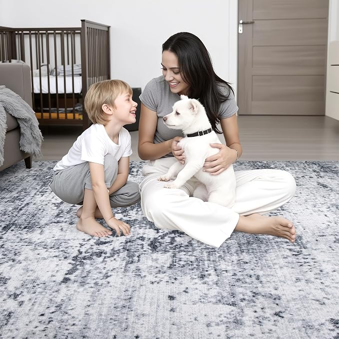 3x8 Washable Runner Rug：Modern Abstract Kitchen Soft Carpet Grey | - Image 8