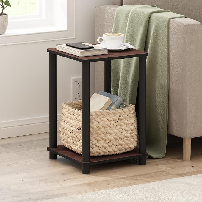 Furinno Turn-N-Tube Toolless Assembly Side Table, 2-Tier Brown End Table by Furinno-FitsYourSpaceFitsYourBudget