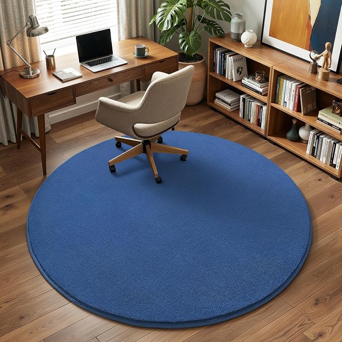 Blue Round Area Rug 5ft Washable Circle Rug - Image 7