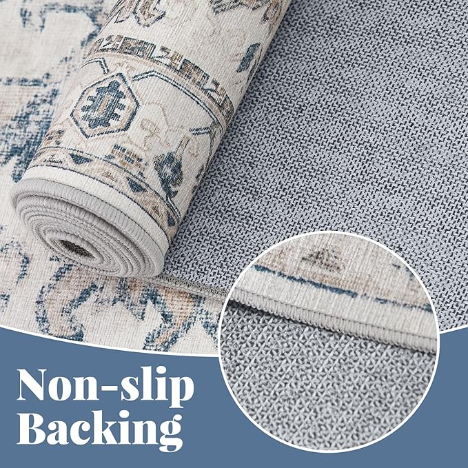 jinchan Lima Hallway Runner Rug 2x10 - Kitchen Washable Rug Floral Runner Non Slip with Rubber Backing Ultra-Thin Vintage Carpet for Bedroom Laundry Room Living Room (2x10ft, Blue)