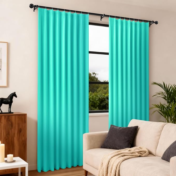 Etherealveil Turquoise Green Pinch Pleated Blackout Curtains 2P 60"x95" | Back - Image 2