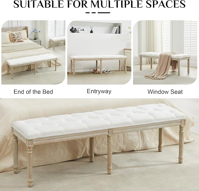 LOULENS 57.7" Linen End of Bed Bench King Size, Upholstered Bench, Upholstered - Image 6