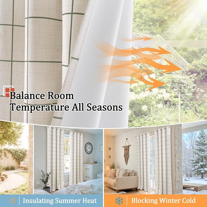 Plaid Blackout Curtains for Bedroom, 52x63 Inch 2 Panels, Dark Green | Boho - Image 7