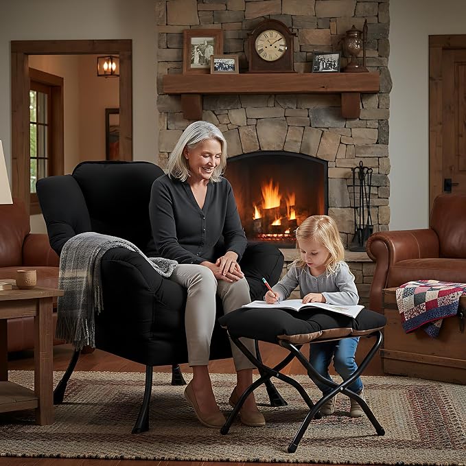 Welnow Lazy Chair with Ottoman, Reading Chair with Footrest, Foldable Footrest - Image 6