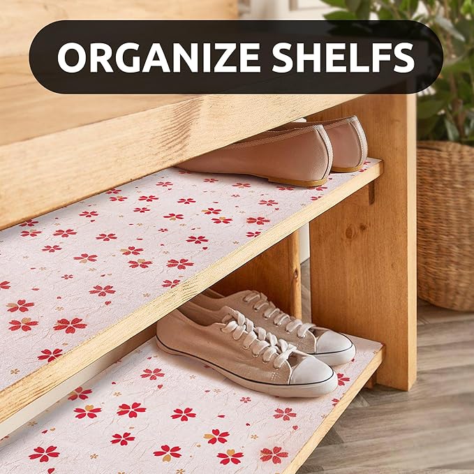 RAY STAR 18X96 Inch Shelf Liner for Kitchen Cabinets, Non-Adhesive Cabinet Liner Washable, PVC Drawer Liner for Dresser Non-Slip Bathroom (Red Floral)(3 Roll)
