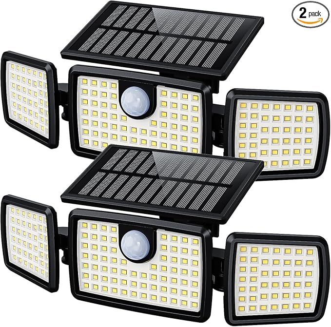 MIHANI Solar Flood Lights Outdoor, 2500LM Motion Sensor Security Lights with 270° Wide Angle, IP67 Waterproof, 3 Heads Solar Outdoor Lights for Patio, Yard, House, Garage (Non-Remote, 2 Pack)