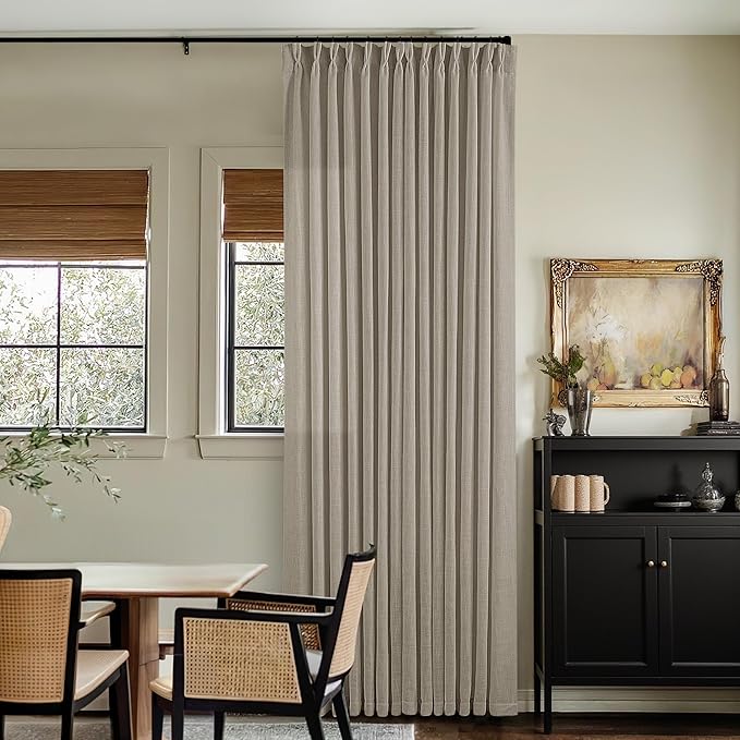 Taupe 60 Inch Wide Curtains 96 Inches Long for Living Room Light Filtering Semi Sheer Modern Farmhouse Pleated Curtain with Hooks Rings for Patio Sliding Door Large Window Burlywood Birch 1 Panel