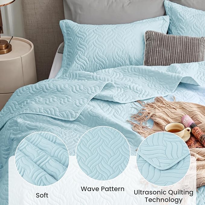 Love's cabin Quilts for Full Bed Light Blue Bedspreads Bedding Set - Image 4