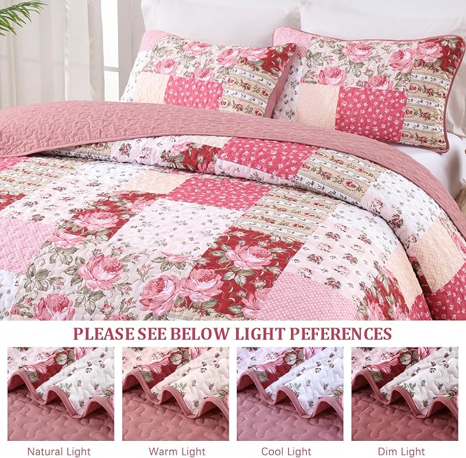 Anibedding Floral Patchwork Quilt Set Queen Size, Soft Lighweight Farmhouse - Image 8