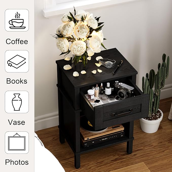 Black Nightstand with Drawers, Small Night Stand, Bedside Table with Drawers - Image 4