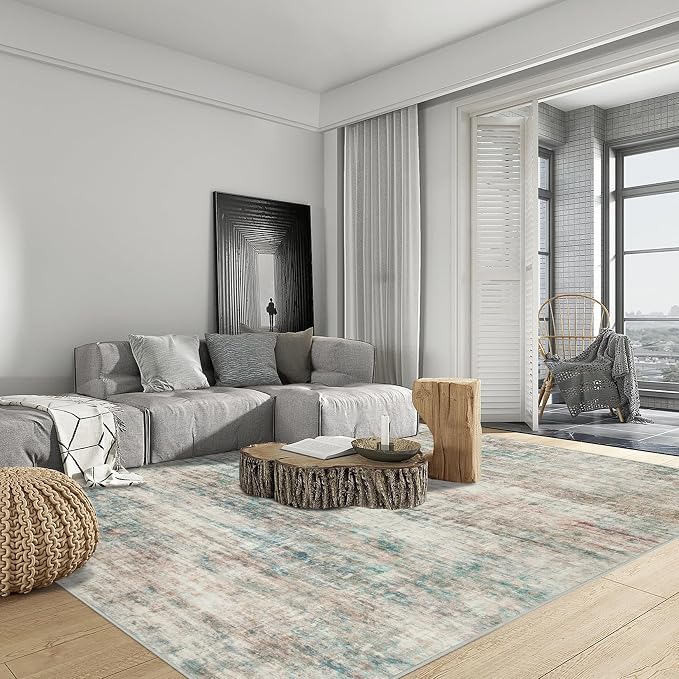 6x9 Area Rugs for Living Room: Washable Abstract Multi Color Badroom Carpet | - Image 3