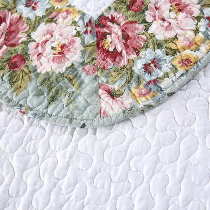 ROOMLIFE 100% Cotton Quilt Set Full Elegant Floral Embroidery 3-Piece | - Image 8