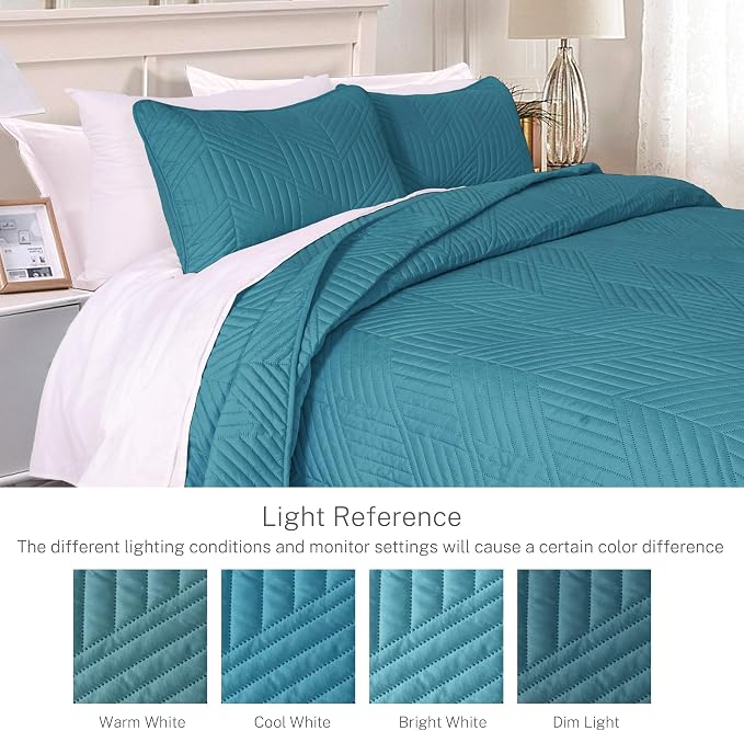 Exclusivo Mezcla Ultrasonic King Quilt Bedding Set, Teal | Lightweight - Image 3