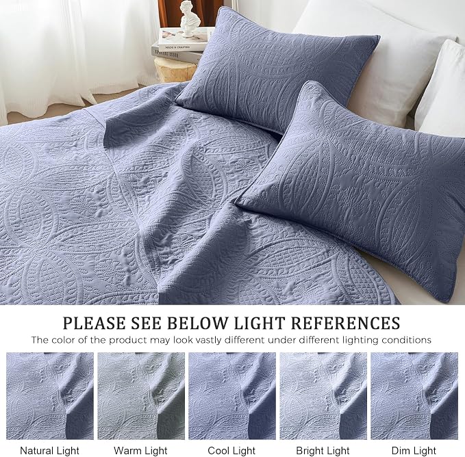 akkialla Quilts Queen Size, Bluish Grey Ultrasonic Full/Queen Quilt Set - Image 5