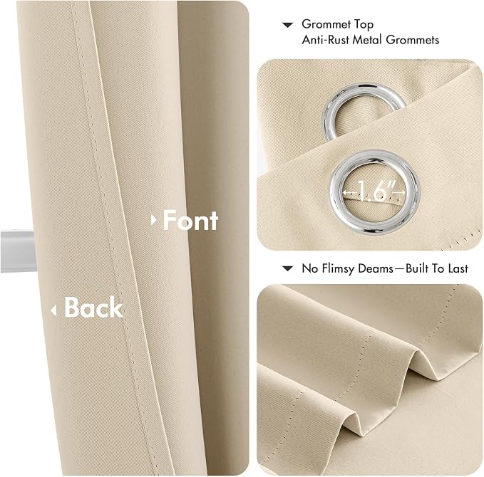 MIULEE Blackout Curtains for Bedroom 2 Panels 40 x 96 Inch Long Cream Beige | - Image 4