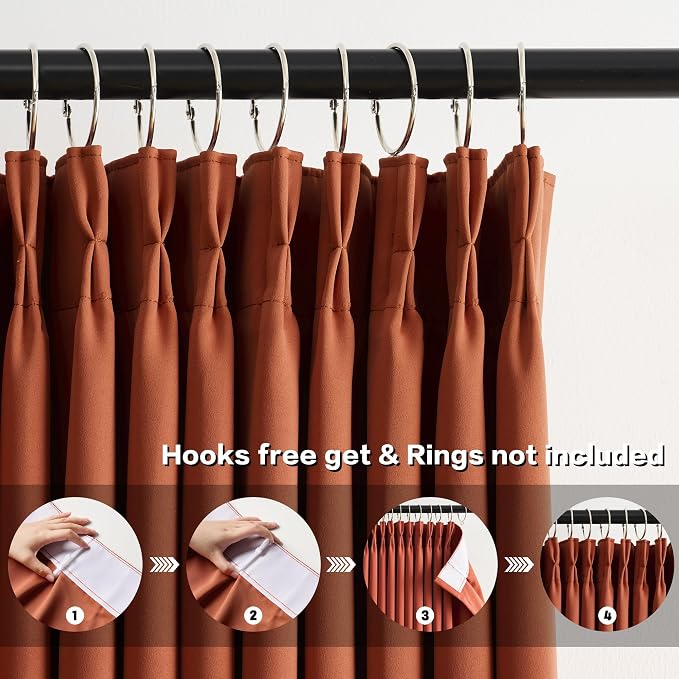 Burnt Orange Window Curtains 63 Inches Long, Block Out Room Darkening Insulated - Image 2