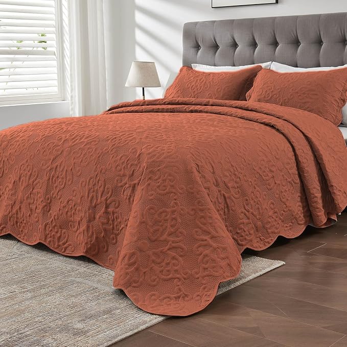 Kingnex Oversized King Bedspreads 128x120 Baked Clay | Lightweight, Extra Wide by Kingnex