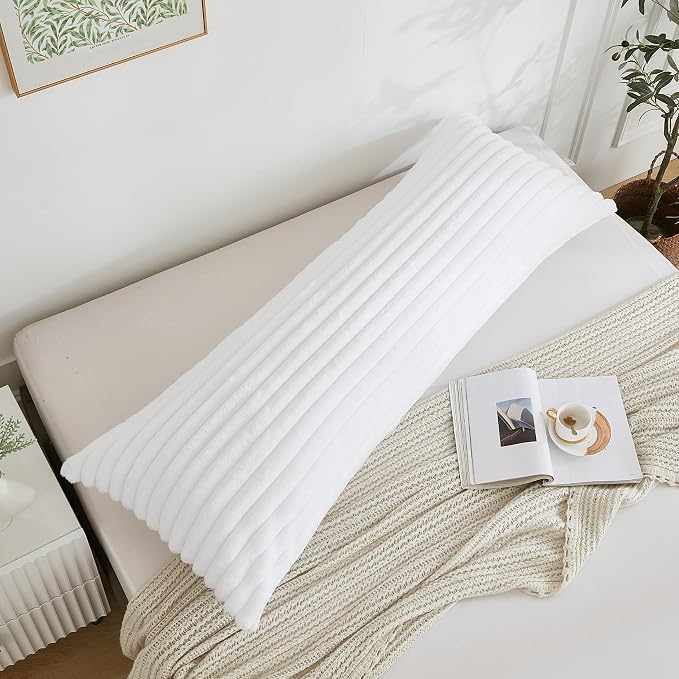 Full Body Pillow with Fluffy Stripe Faux Fur Removable Cover, Long Bed Pillow - Image 3