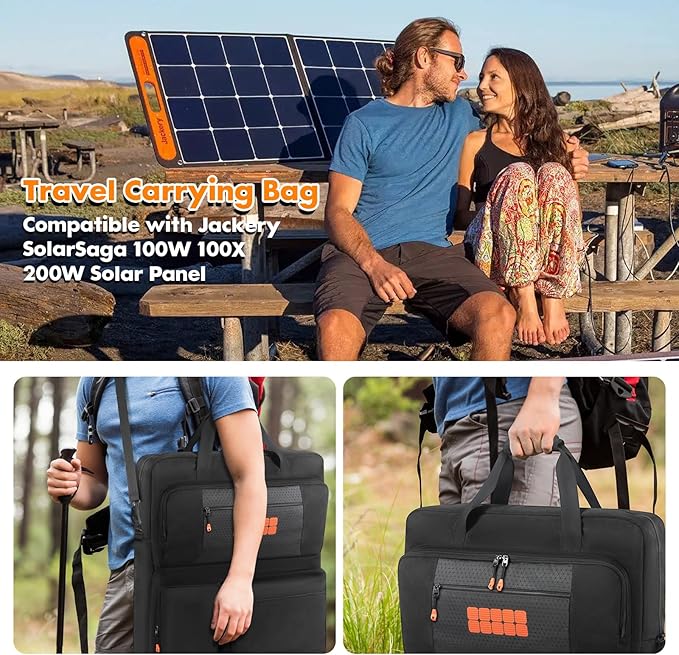 Padded Solar Panel Carrying Case Compatible with Jackery SolarSaga 100W 100X 200W,Travel Solar Panel Storage Bag Fits for ZOUPW 100W 110w 200w with Multi-Pockets & Shoulder Strap