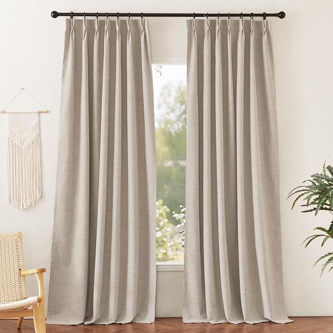 RYB HOME Pinch Pleated Full Blackout Curtains Linen Blended Window Curtains 90 by RYBHOME