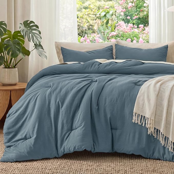 Bedsure Full Comforter Set, Slate Blue Soft Prewashed Bedding - Image 2
