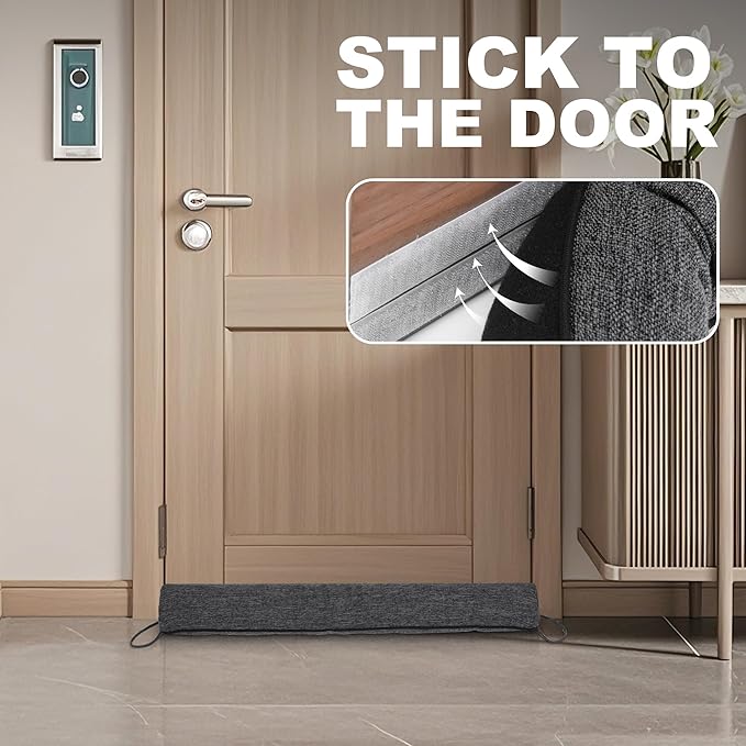 Door Draft Stopper Weighted Triangular Draft Stoppers for Bottom of Door 38" Underdoor Draft Blocker Seal Guard for Window Sill All-Season Gap Filler for Cold Air, Noise, and Light, Dark Grey