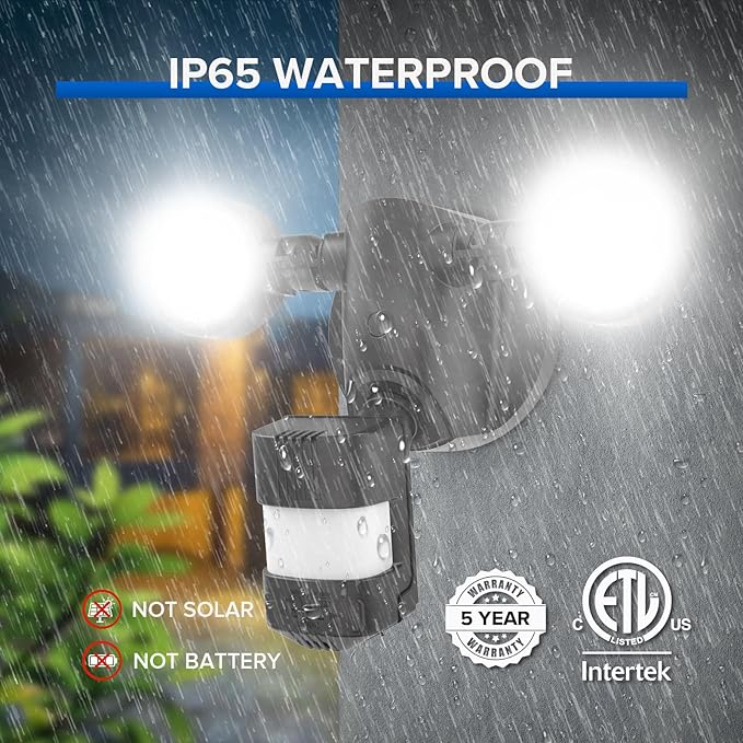 SANSI 25W 3000LM Motion Sensor Outdoor Security Lights, 5000K Daylight, Dusk to Dawn, 320° Angle Eave Mount Security Lights Super Bright for Yard, IP65 Waterproof, ETL Listed, Black