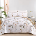 Dinjoy Queen Quilt Bedding Set Khaki Floral Bedspreads by DINJOY