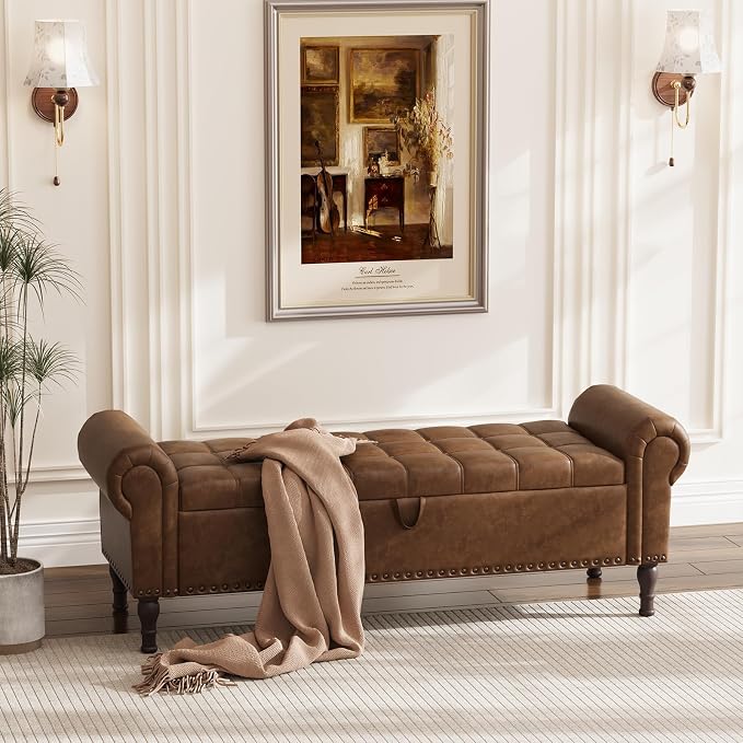 Apicizon 60” Bench with Storage, Upholstered Tufted Button Bedroom Bench with - Image 9