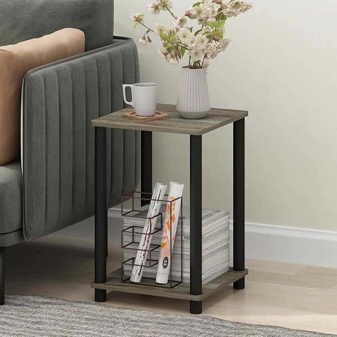 Furinno Modern Grey Side Table, 2-Tier Square Top End Table by Furinno-FitsYourSpaceFitsYourBudget