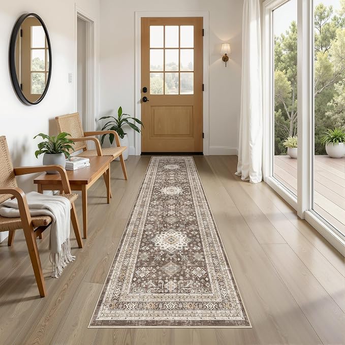 cotiled 2x8 Hallway Runner Rug for Entryway, Non-Slip Vintage, Dark Brown | by COTILED