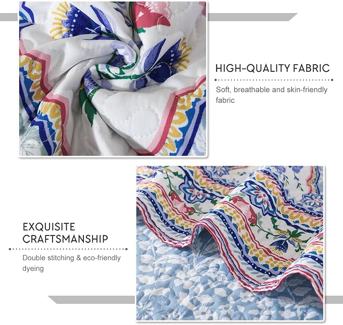 3-Piece Quilt Set Quilted Bedspread Reversible Quilted Bedding Set Garden Style - Image 4