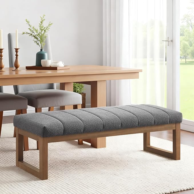 Zihanhome 52.7" Bedroom Bench for End of Bed, Modern Upholstered Teddy Fabric by Zihanhome