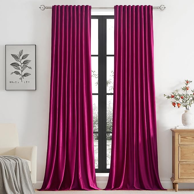 PRIMROSE Hot Pink Velvet Curtains 72 inch Long by PRIMROSE