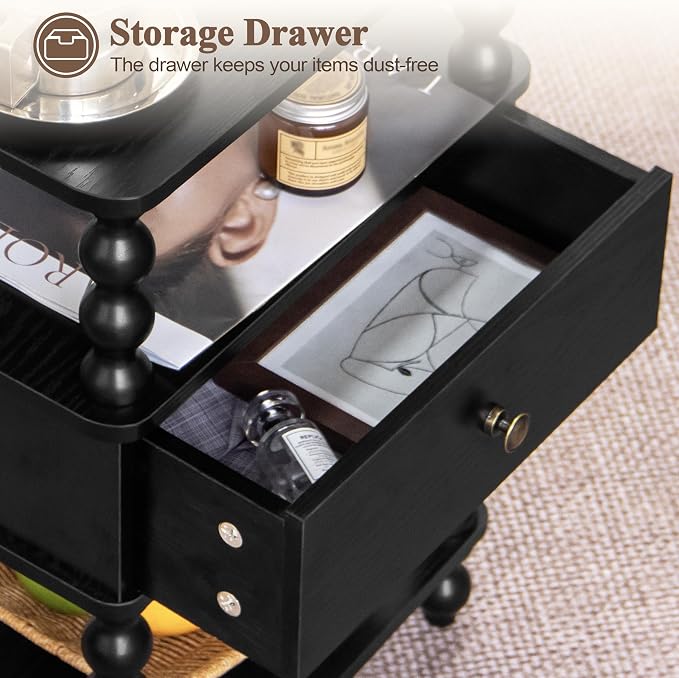 AWASEN Black Nightstand, Bed Side Table Bedroom - Image 7