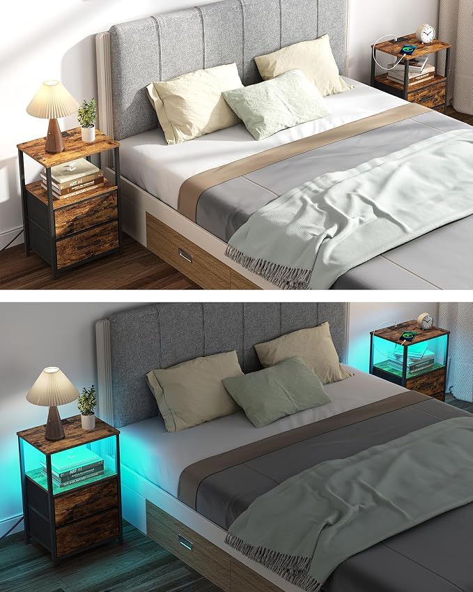 TUTOTAK LED End Table with Charging Station, Night Stand | Side Table with 2 - Image 5