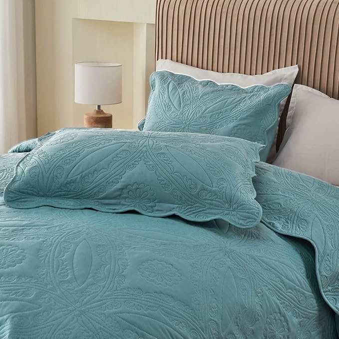 Kingnex Oversized Cal King Bedspreads 120x120 Ultrasonic Quilted Blue | - Image 9